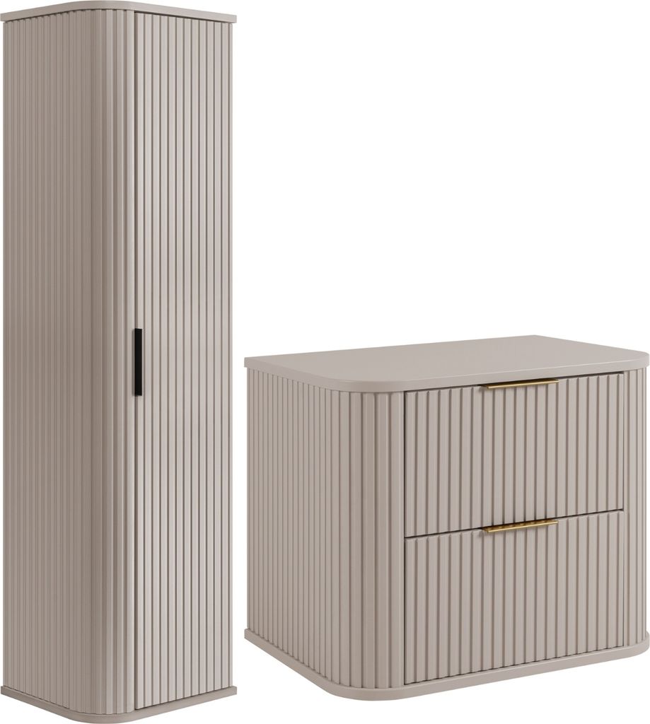 RODAN | Badmöbel Set - 60,4 cm - 2-teilig - Beige - Hochwertige MDF Fronten - Badezimmermöbel - Hochschrank - Waschbeckenunterschränke