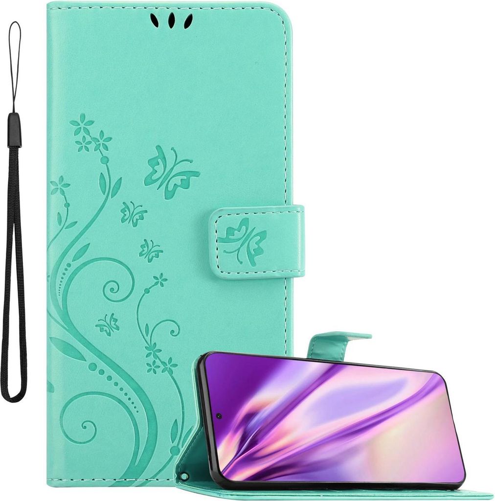 Cadorabo Hülle für Samsung Galaxy S21 ULTRA Schutz Hülle in Türkis Schutzhülle Handy Hülle Etui Case Blumen Flower