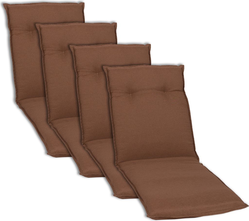 NYVI Liegenauflagen Piemont 4er Set - 191x58x8 cm Dunkelbraun / Kakao - Extra Starker 8cm Sitzpolster - Gartenmöbel Auflagen mit Halteband & Binde...