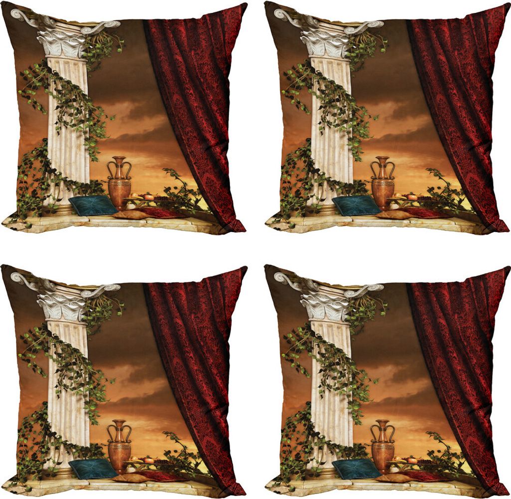 ABAKUHAUS gotisch Kissenbezug Set (4 Stück), Griechische Landschaft Sonnenuntergang, Moderner Doppelseitiger Digitaldruck, 50 cm x 50 cm, Mehrfarbig