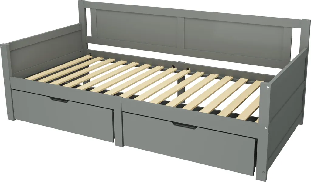 Lit 90x200 Gris avec Tiroirs : Solution Rangement en Bois Massif Robuste - 9