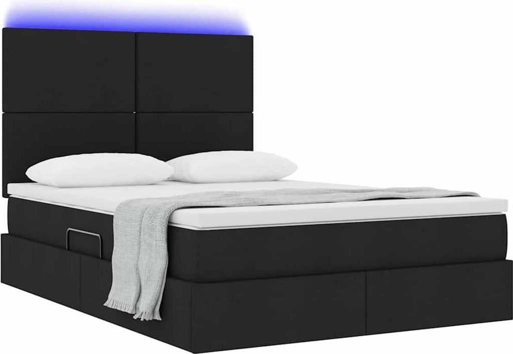 Bett mit LED-Lichtleisten Schwarz 140 x 190 cm Stoff