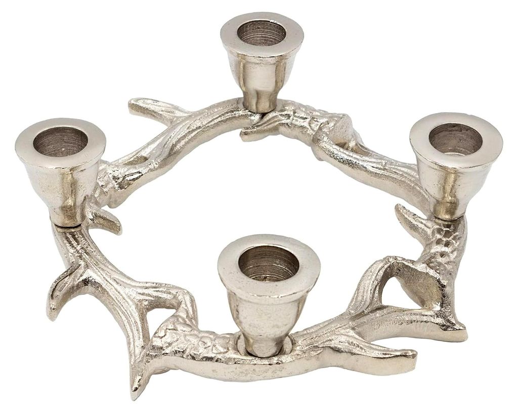 Kerzenhalter Geweih Silber Kranz Kerzenteller für Stabkerzen D=20 cm