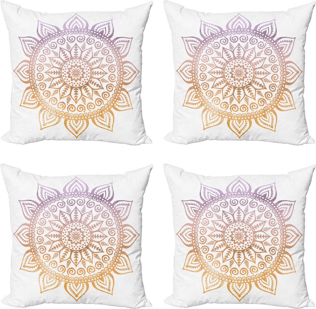 ABAKUHAUS Mandala Kissenbezug Set (4 Stück), Ombre Effect Sunny Stil, Moderner Doppelseitiger Digitaldruck, 45 cm x 45 cm, Blasse Orange Bernstein