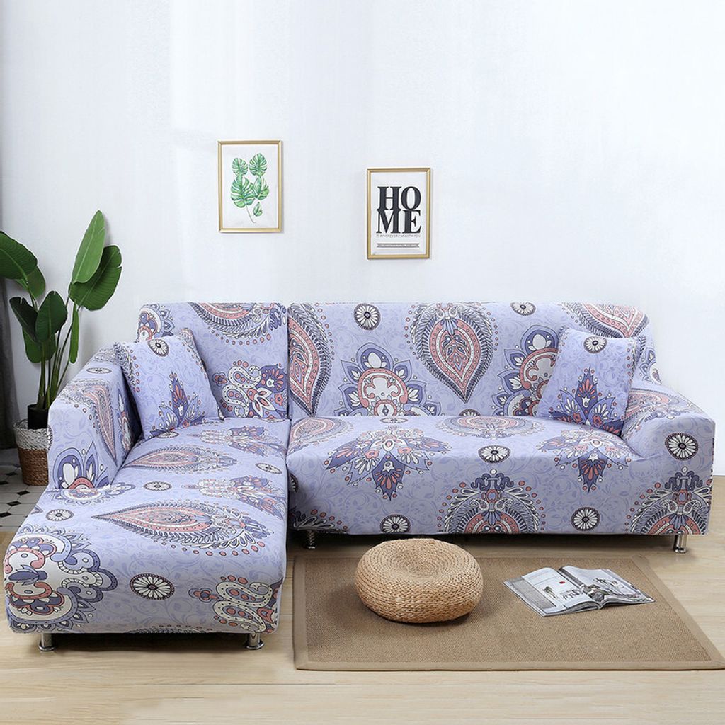 Schnittsofaüberzüge L-Form Sofa Schonbezug Universal Stretch Stoff Sofa Schonbezug 2 Stück 3-Sitzer Couch Möbelschutz (Violettes Traumland)