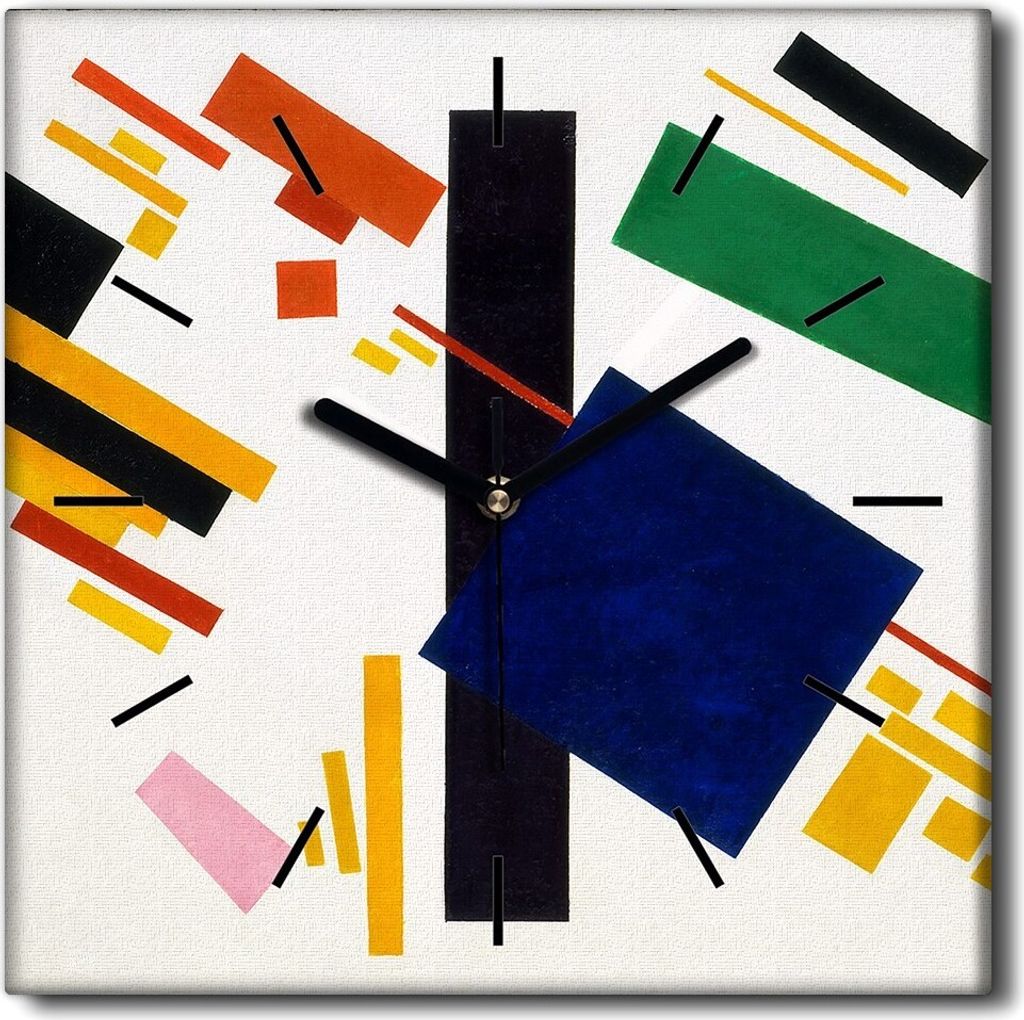 Coloray Uhr auf Leinwand 30x30 cm Wand Uhr Dekoration Wohnzimmer Segeltuch schwarze Hände -Kazimir Malevich Vintage.