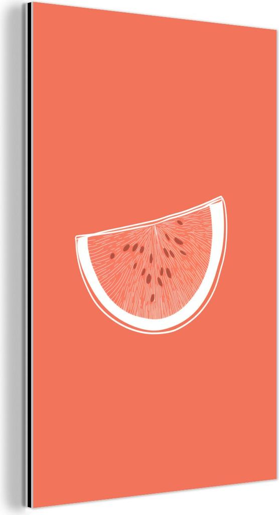 MuchoWow Wanddekoration Metall Metallbild Wandkunst 100x150 cm Wassermelone - Linien - Korallenrot MuchoWow Aluminium Gemälde - Bild