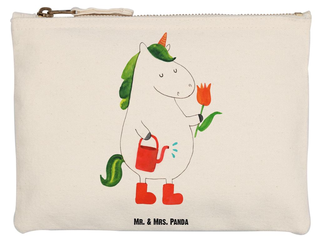 Mr. & Mrs. Panda Schlampermäppchen Einhorn Gärtner Grösse XL Große - Weiß - Geschenk, Kulturtasche, Pouch, Einhörner, Gießkanne, Mäppchen, ...