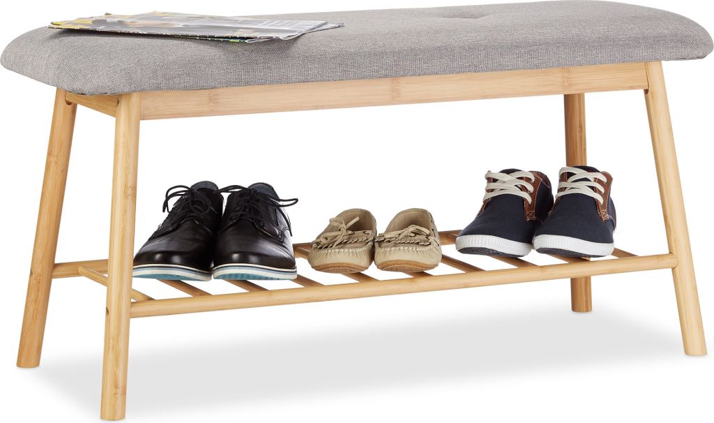 Relaxdays Schuhbank Bambus für 2 Personen, Polsterbank mit Produktbild 
