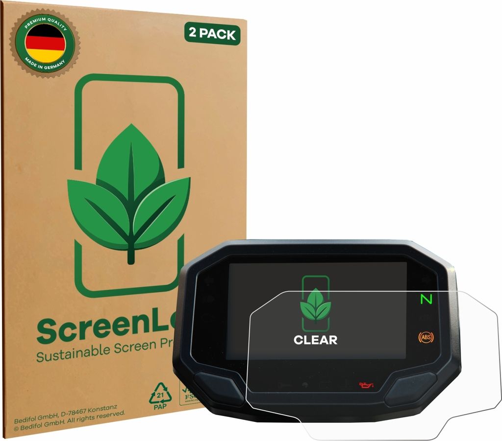 2x ScreenLeaf Schutzfolie für Kawasaki Z900 2020-2021 nachhaltiger Displayschutz Display Schutz Folie Klar Transparent
