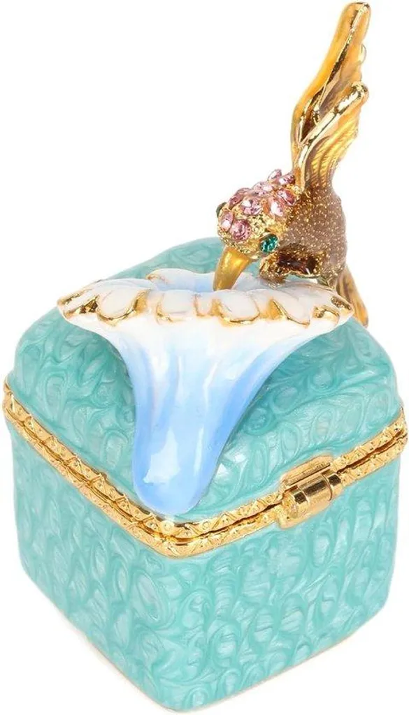 Boîte à bijoux oiseau bleue peinte à la main - Écrin de luxe miniature