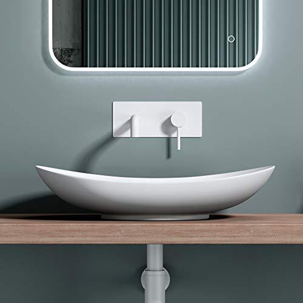 doporro Aufsatzwaschbecken Waschschale BxTxH 63x36x14cm Matt Weiß Waschbecken aus Keramik inkl. Nano-Versiegelung Brüssel858