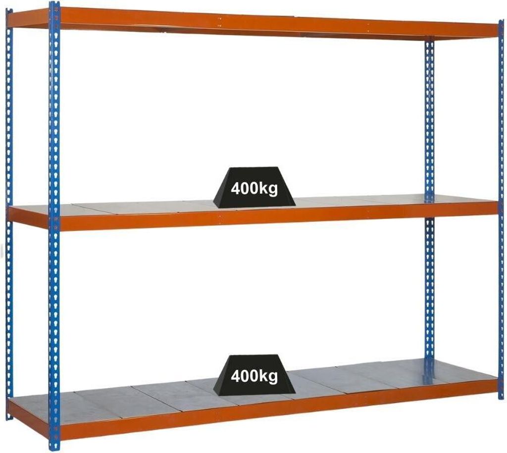 PROREGAL Schwerlastregal BIG METAL YETI THREE | HxBxT 200x180x60cm | Fachlast 400kg | Blau-Orange
