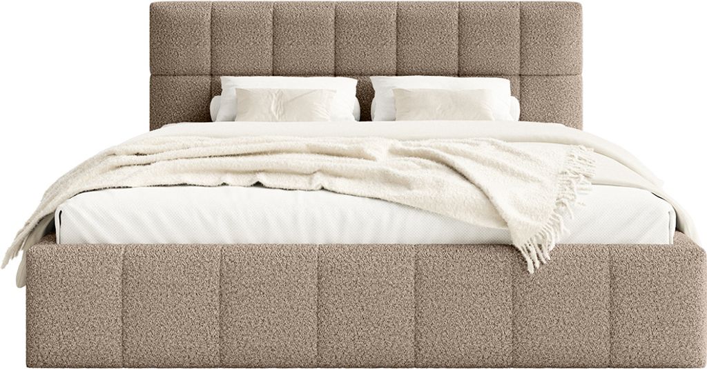 FEDVE Polsterbett Moura aus Bouclé-Stoff 160x200 cm, Beige