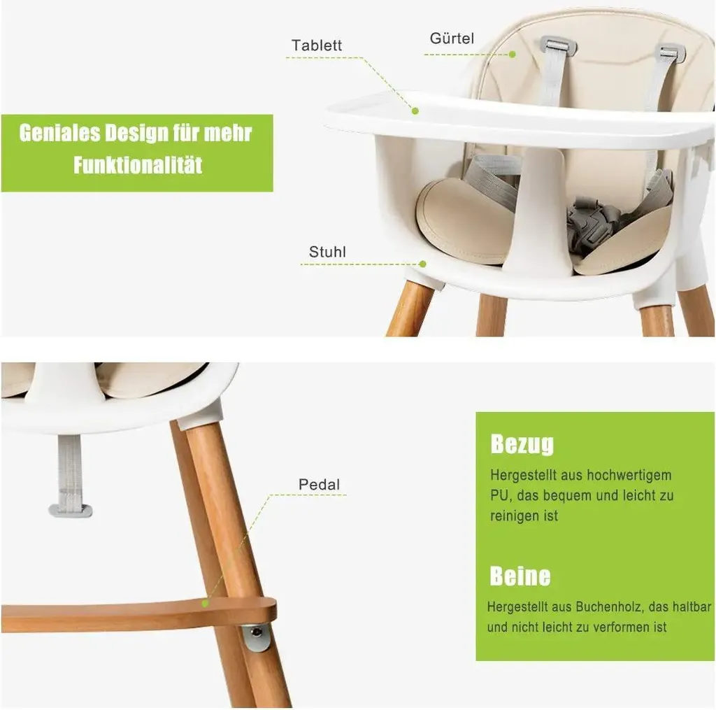 Chaise haute pour manger à table avec bébé - Modèle bois transformable blanc - 5