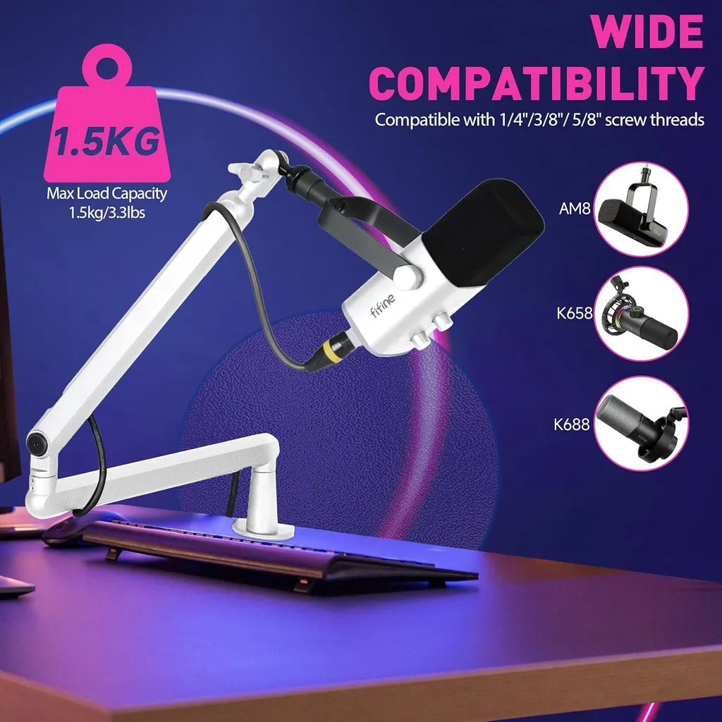 Bras de microphone plat réglable pour éviter d'encombrer votre écran