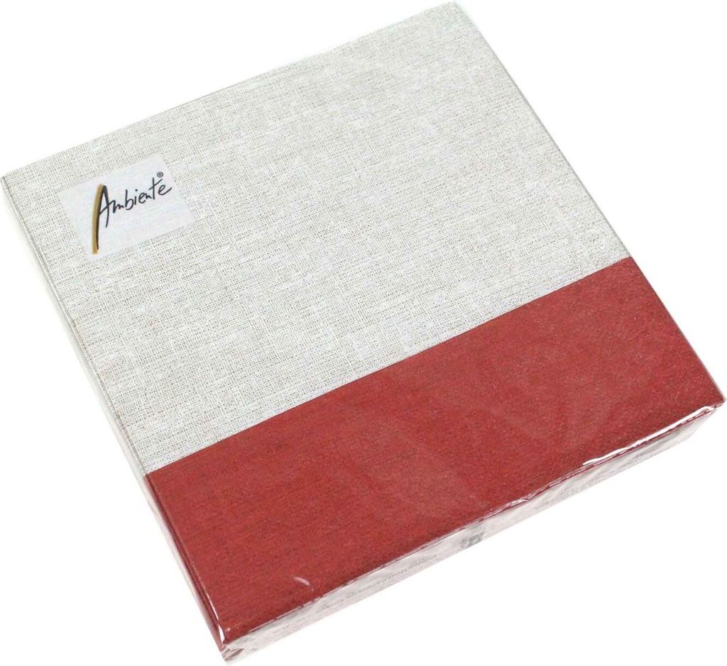 Servietten Lunch – Napkin Lunch – Format: 33 x 33 cm – 3-lagig – 20 Servietten pro Packung - Linen Red – grau mit roten Balken
