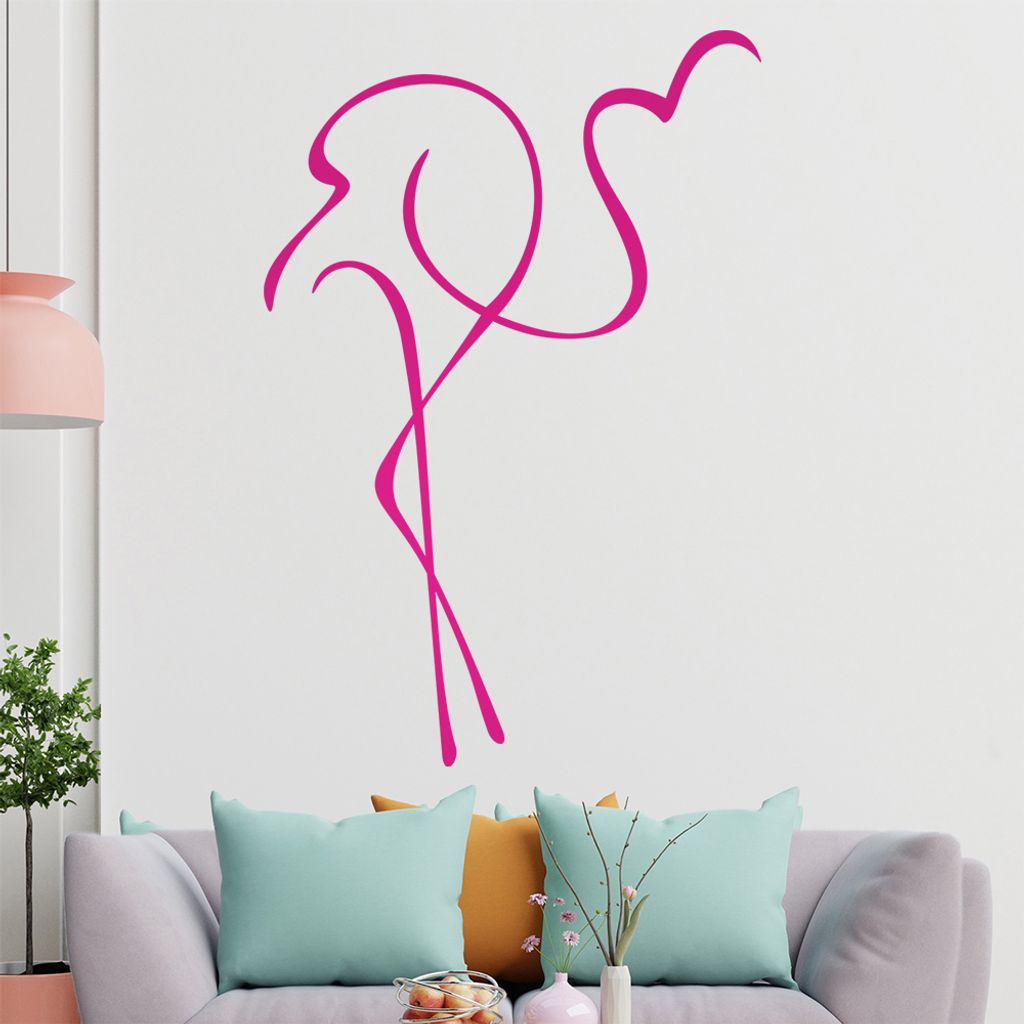 Flamingo Linien Wandtattoo in 6 Größen - Wandaufkleber Wall Sticker - Dekoration, Küche, Wohnzimmer, Schlafzimmer, Badezimmer