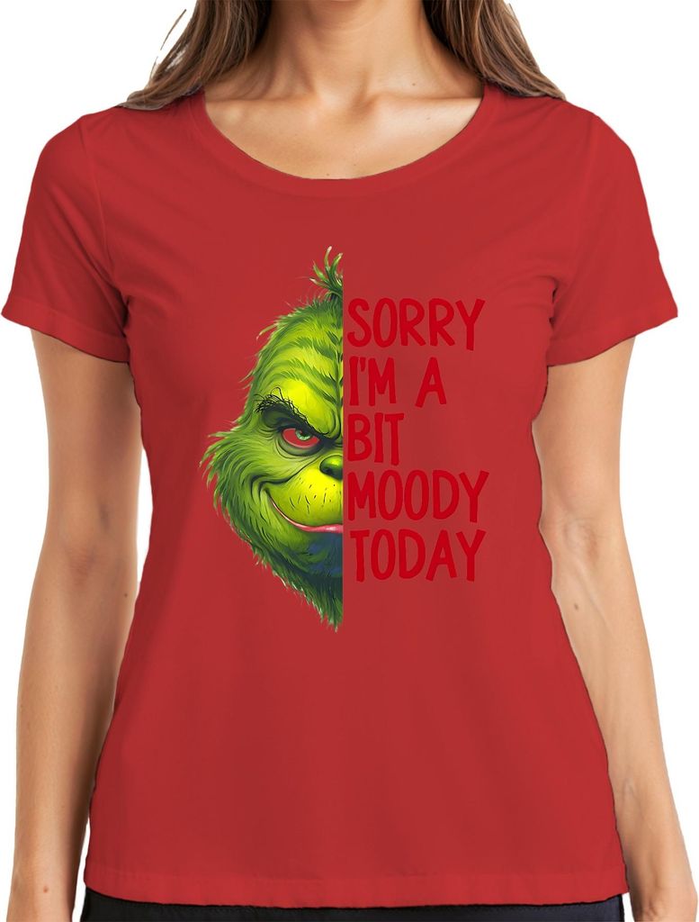 Sorry I'm a bit moody today Grinch Weihnachtsgeschenk lustig Damen T-Shirt, Rot, M