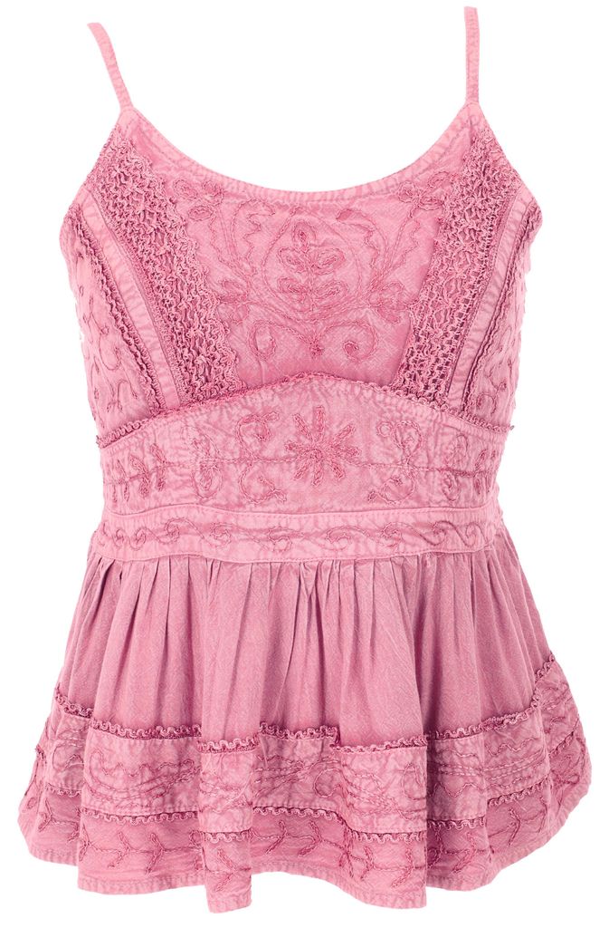 Besticktes Top Boho Chic, Lockeres Sommertop - Pink, Damen, Viskose, Tops & T-Shirts