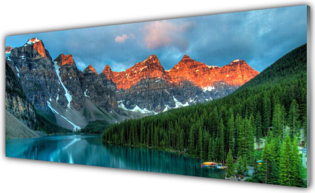 Küchenrückwand aus Glas 125x50cm Spritzschutz Gebirge Wald See Landschaft