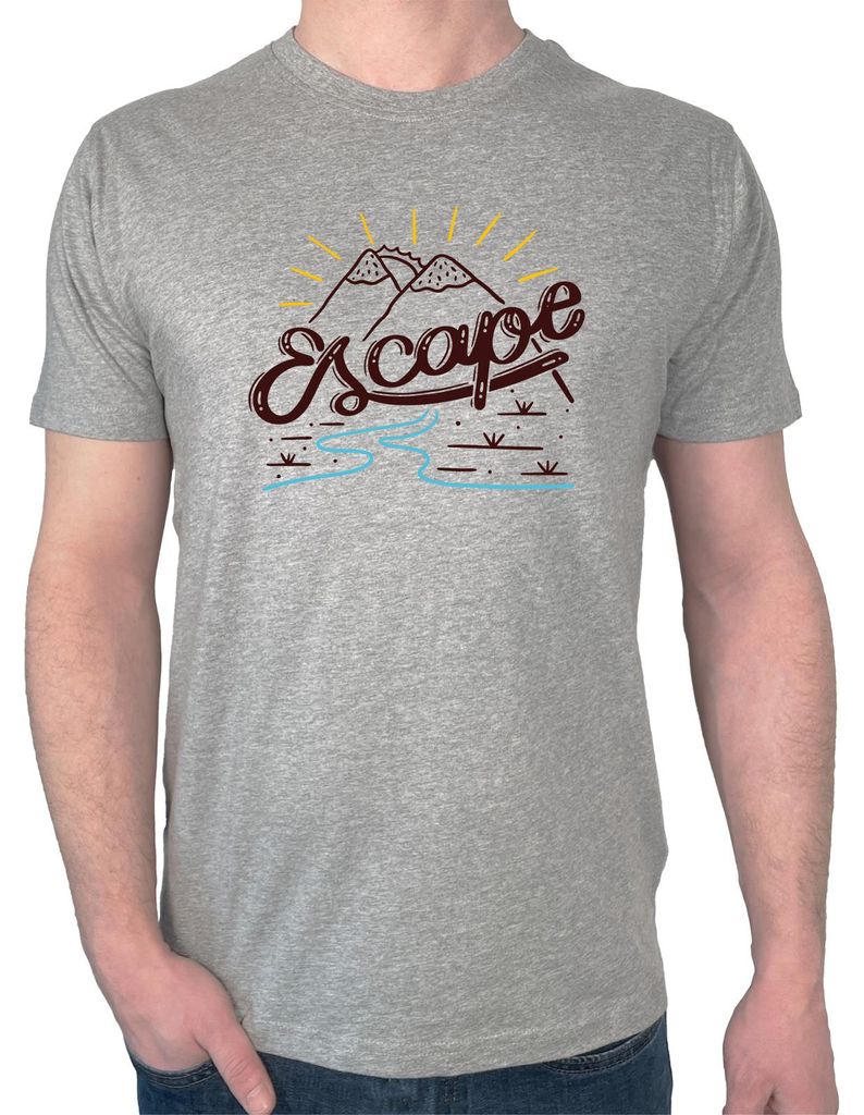 Huuraa Herren T-Shirt Escape Berge M Sport Grey Bio Baumwolle Fairtrade Herrenshirt Geschenkidee