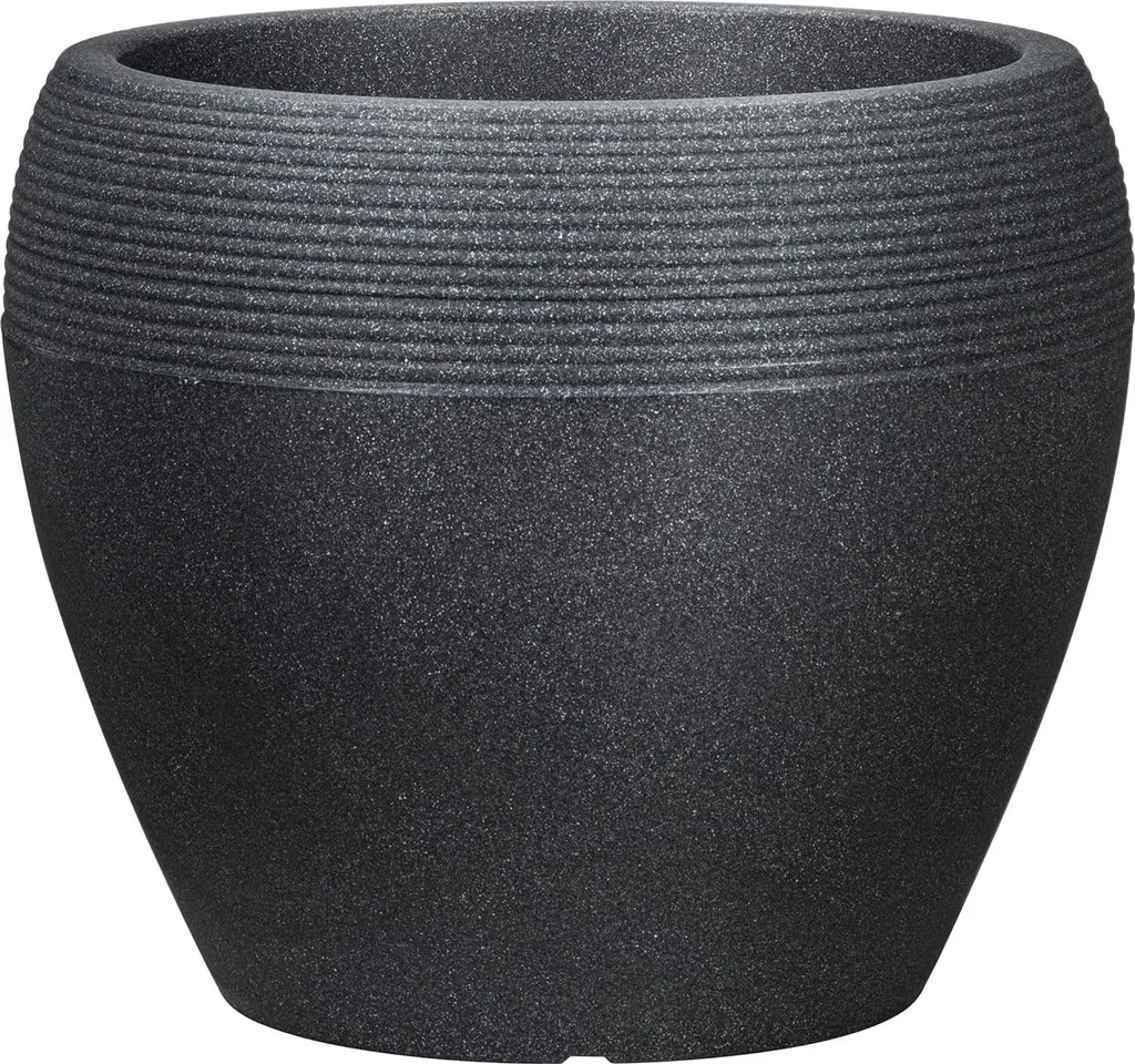 Pot de fleurs rond noir granit 11L Lineo - Bac robuste pour terrasse et intérieur