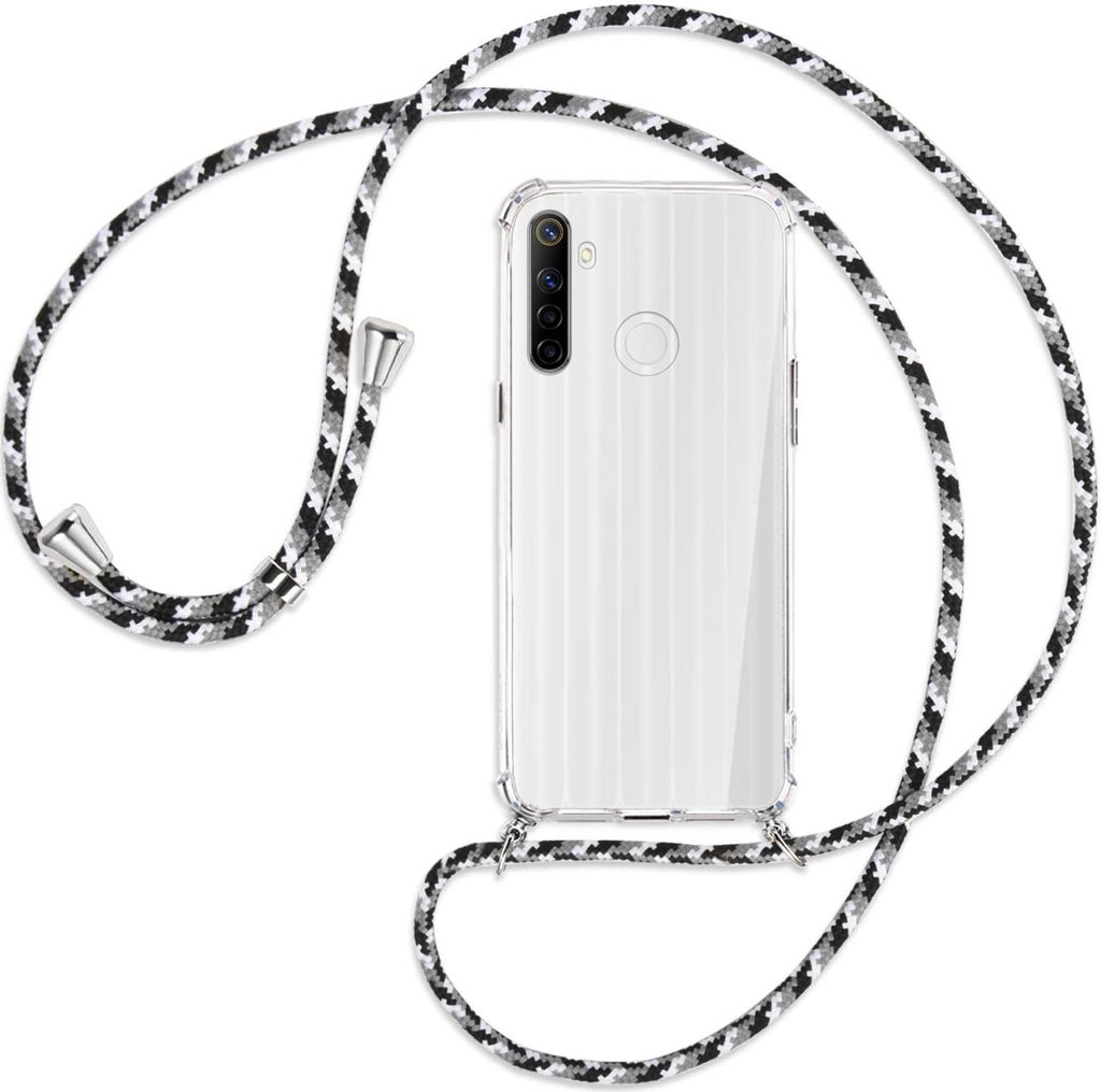 Handykette Backcover-Schutzhülle mit Band (Metall silberfarben) für Realme 6i - schwarz/grau/weiß