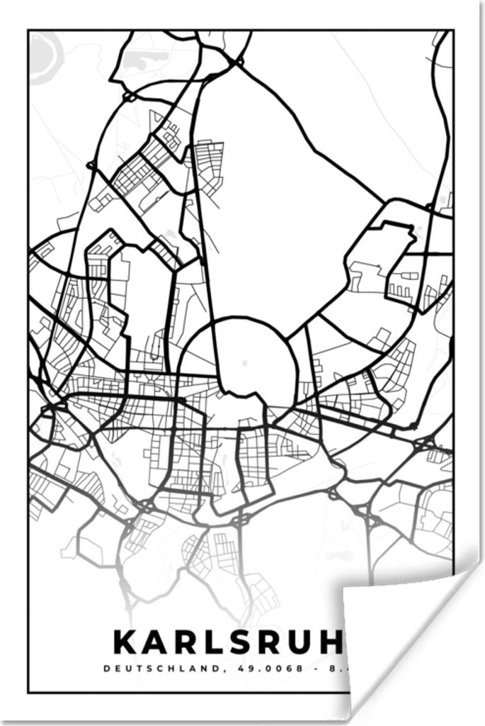 MuchoWow Poster Karlsruhe - Karte - Stadtplan 20x30 cm - Papierdruck