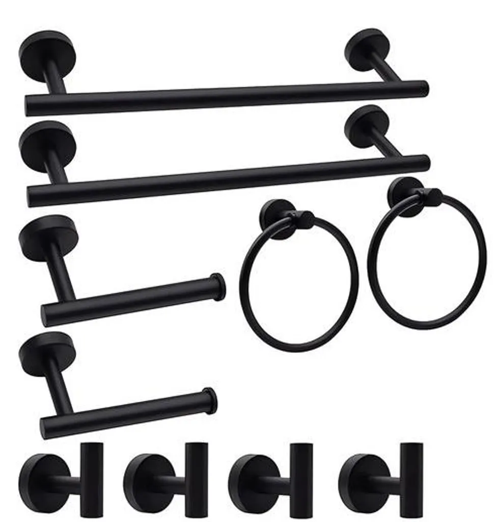 Porte-serviettes en acier inoxydable noir mat, pack de 10 pièces