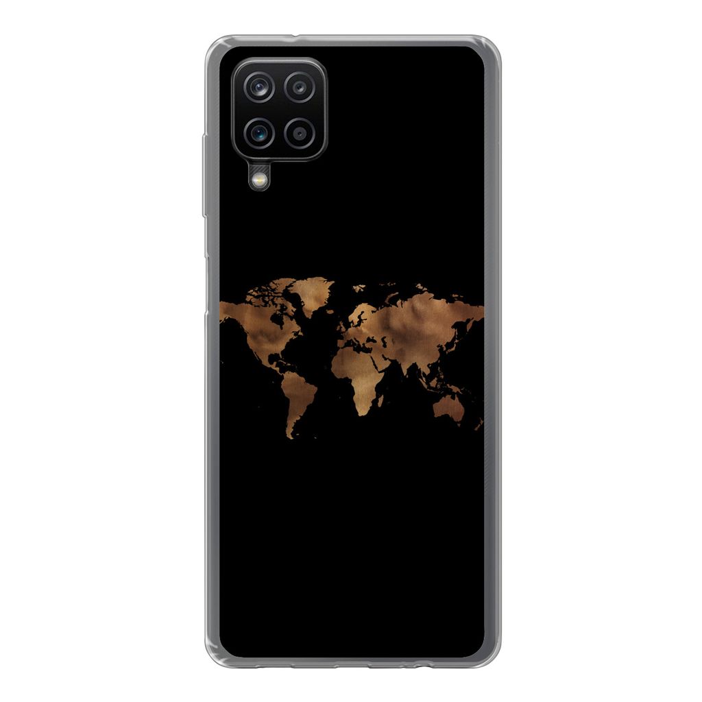 MuchoWow Handyhülle Schutzhülle Hülle für Samsung Galaxy A12 Weltkarte - Stoff - Karte Silikon Softcase Handy Hülle - Bild