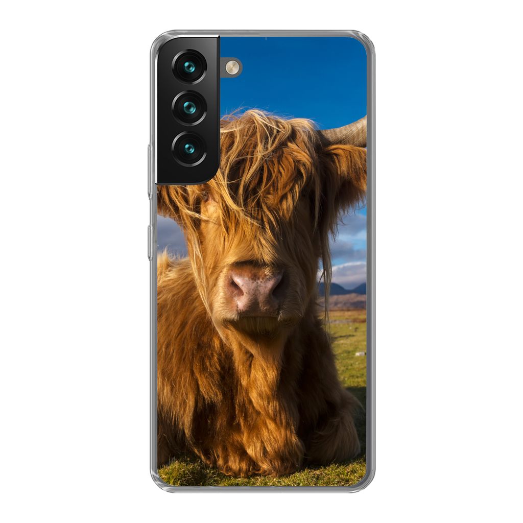 MuchoWow Handyhülle Schutzhülle Hülle für Samsung Galaxy S22 Schottische Highlander - Tiere - Gras Silikon Softcase Handy Hülle - Mobiltelef...