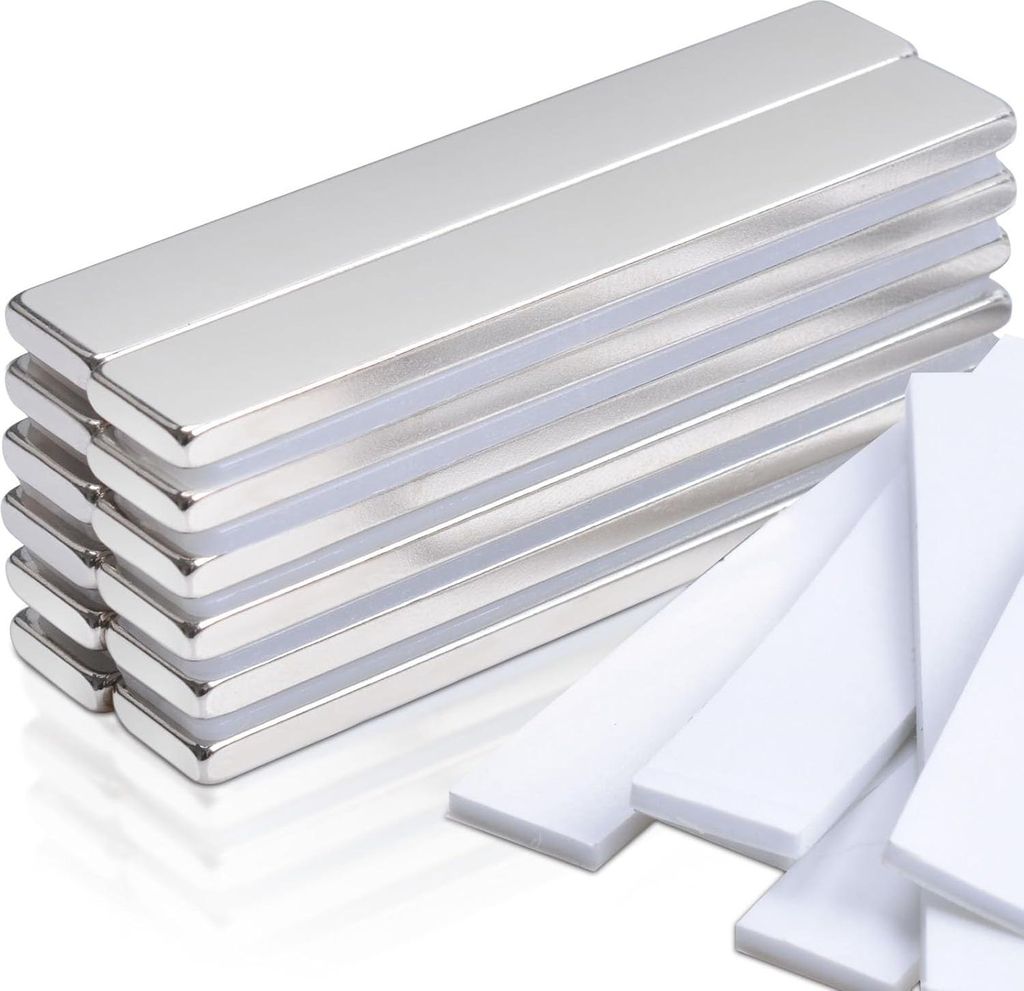 Starke Magnete - selbstklebend - 12 Stück - rechteckig - Neodym - 60 x 10 x 3 mm