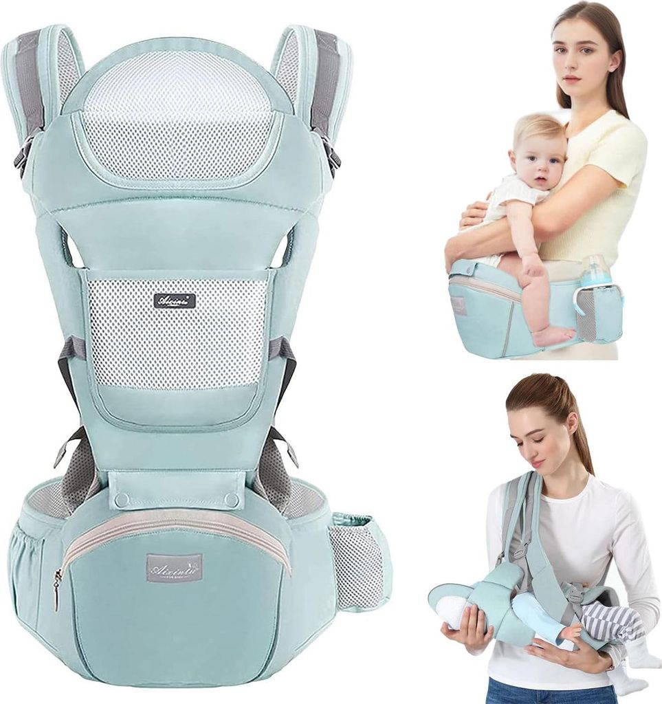 MODFU Kindertrage Bauchtrage Rückentrage Babytrage Neugeborene bis Kleinkinder Ergonomische,gemütliche und leichte Babytrage für 3-20kg Grün