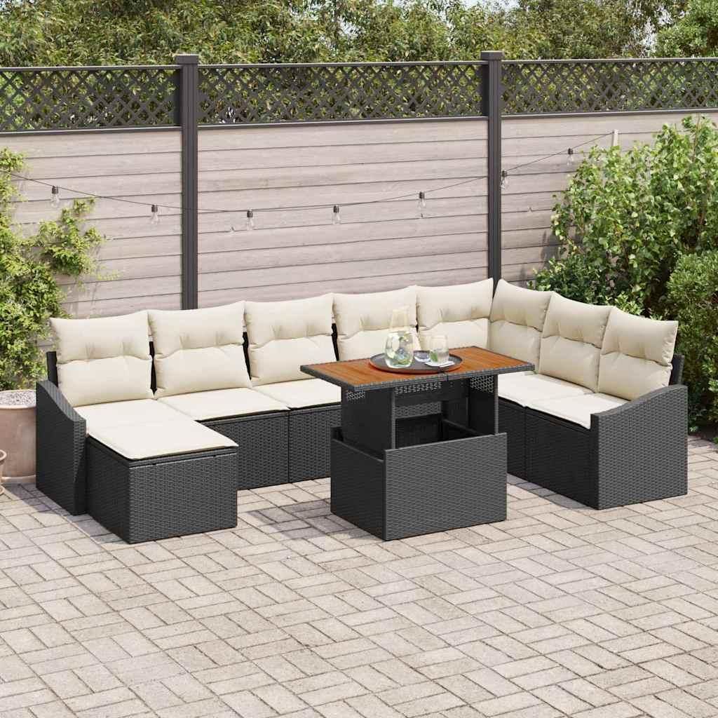 "2026 Promotion" Garten-Sofa-Set - Balkonmöbel - mit Speicher 9 pcs - Schwarz Poly Rattan - Gartenmöbelset CC19499