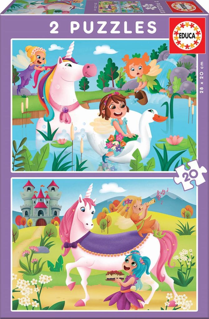 Educa Puzzle Einhorn und Fee 2x20 Teile Kinderpuzzle lila