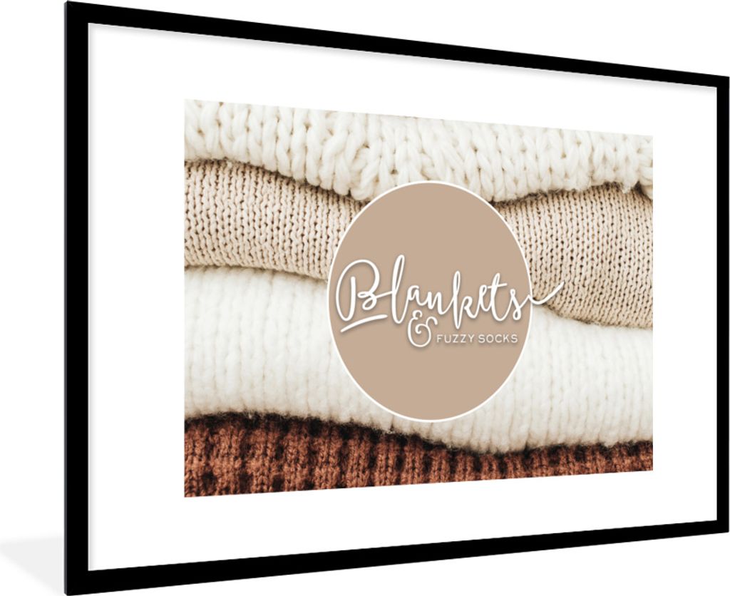 MuchoWow MuchoWow Gerahmtes Poster Sprichwörter - 'Decken und kuschelige Socken' - Zitate 90x60 cm - Poster mit zchwarzem Bilderrahmen - Wandd...