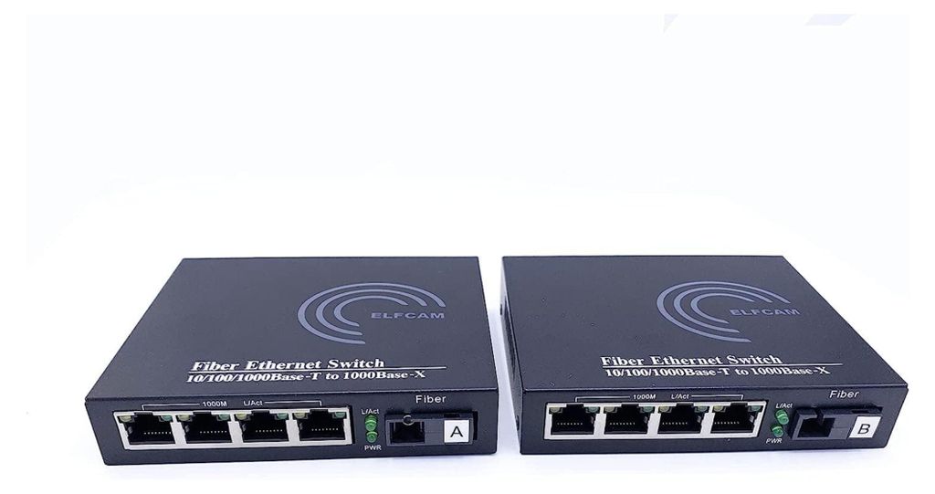 Elfcam - Set da 2 convertitori Ethernet in fibra ottica - Immagine del prodotto 