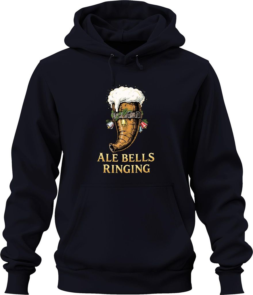 Ale Bells Ringing Weihnachtsbier Bierhorn Festlich Retro Uni Hoodie Kapuzenpullover, Navy, XL