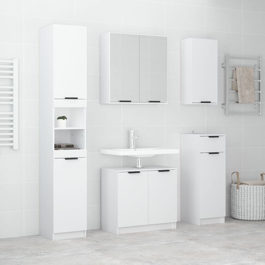 Maison Exclusive - 5-tlg. Badmöbel-Set Weiß Holzwerkstoff
