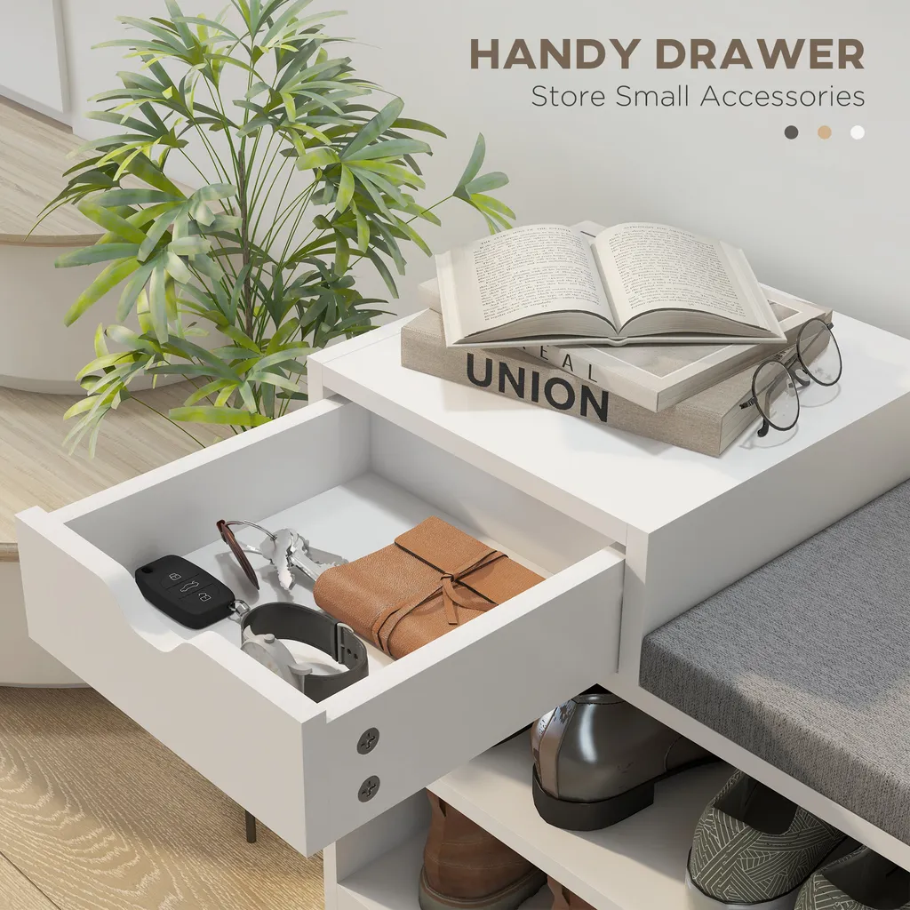 Banc de rangement d'entrée meuble à chaussures blanc avec coussin - 4