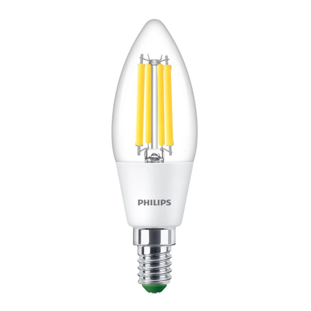 Philips Filament-Kerzenlampe, B35 E14, transparent, 40 W, 2,3 W, 40 W, E14, 485 lm, 50000 h, Warmweiß