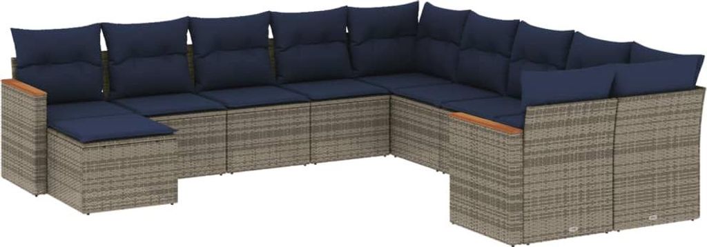 11-teiliges Gartensofa-Set mit Kissen, grau, Polyrattan