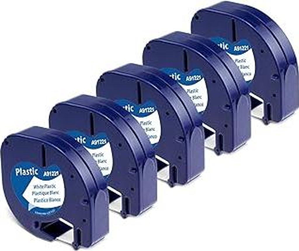 5 x Aken A91221 Bänder Kompatibel mit Dymo Etikettenband Letratag 12mm x 4m für LT-100H LT-100T 200B XR, Schwarz auf Weiß, Kompatibel mit Dymo L...