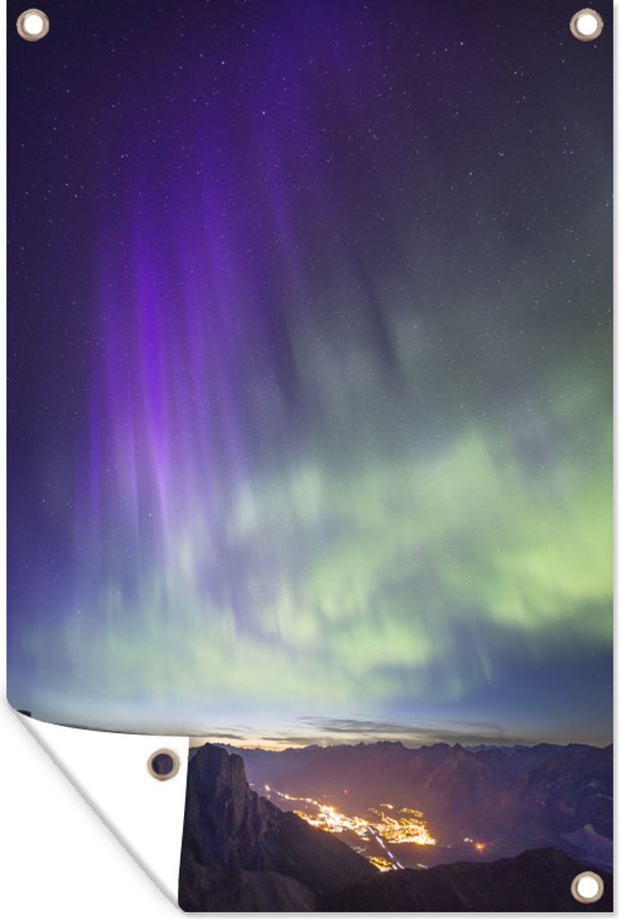 MuchoWow 60x90 cm Outdoor-Poster Gartendeko Sichtschutz Garten Poster für den Garten Nordlichter über dem Banff National Park in Kanada