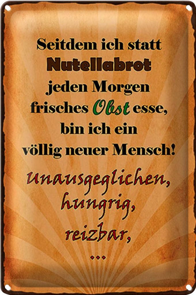 Blechschild Spruch 20x30cm statt Nutellabrot frisches Obst