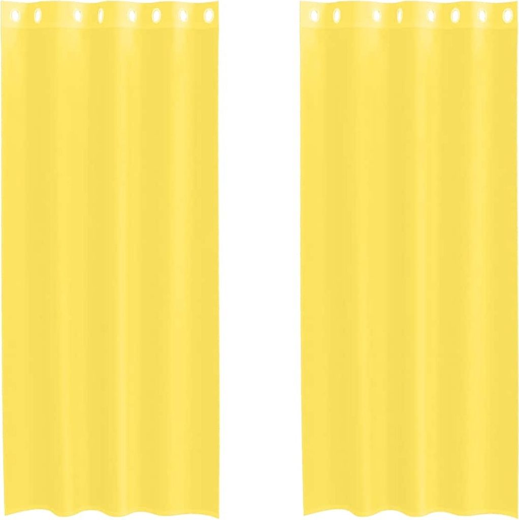 Two yellow curtains are shown side-by-side against a white background.