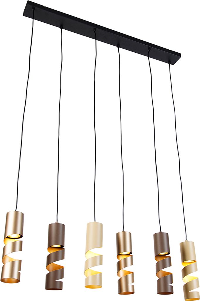 Trio Leuchten - Moderne Hängelampe I Pendellampe I Pendelleuchte schwarz mit Taupe und Beige 6-flammig - Stream I Wohnzimmer I Schlafzimmer - Meta...