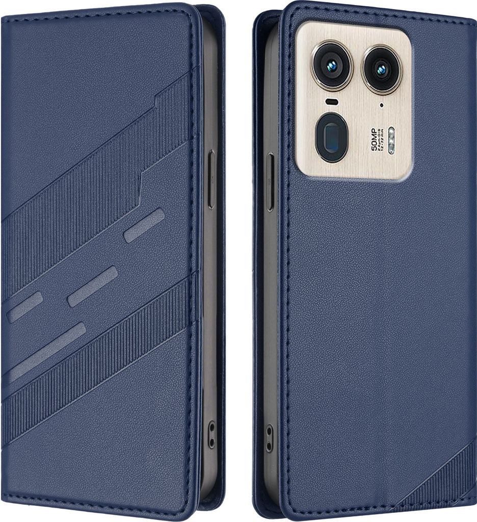 Hülle für Motorola Edge 50 Ultra, Kunstleder Brieftaschen Handyhülle mit Kartenfach und Standfunktion Blau