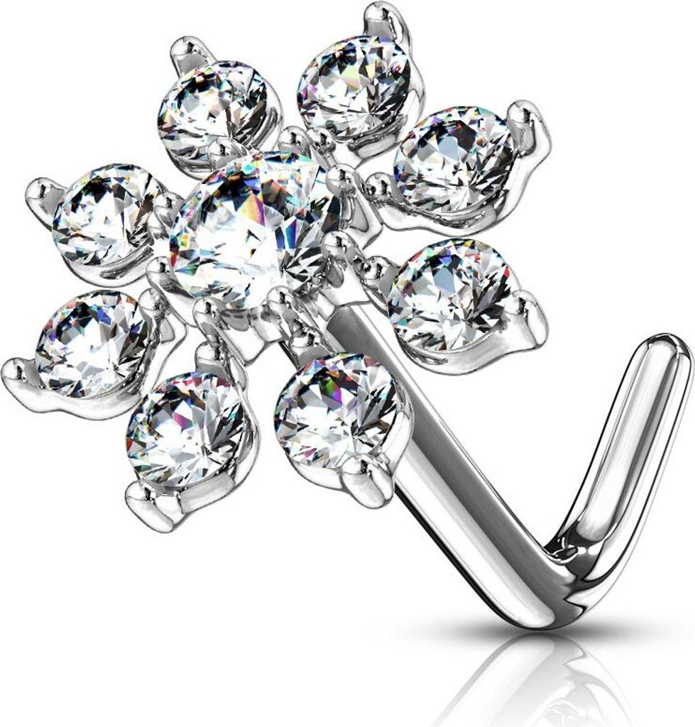 Nasenpiercing Stecker Blume mit Zirkonia Silber